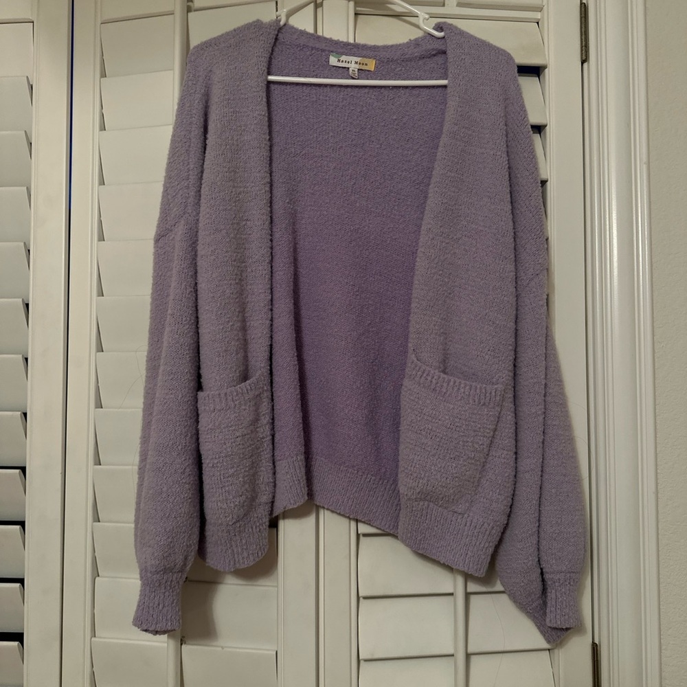 Lavender Purple Cozy Warm Puff Sleeve Cardigan